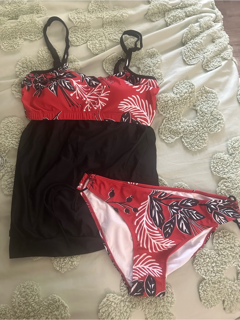Red & Black Tropical Tankini Set